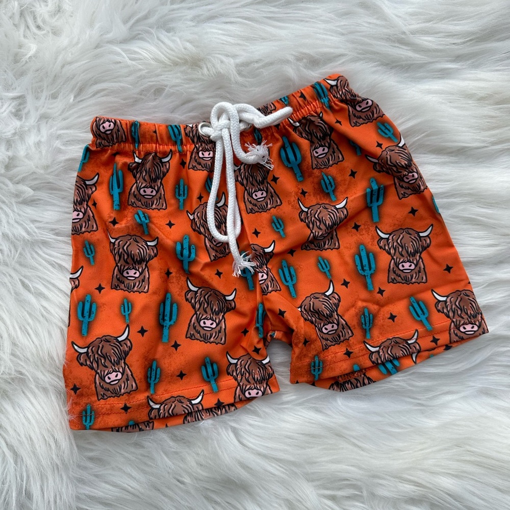 NEW boys highland cow western swim shorts